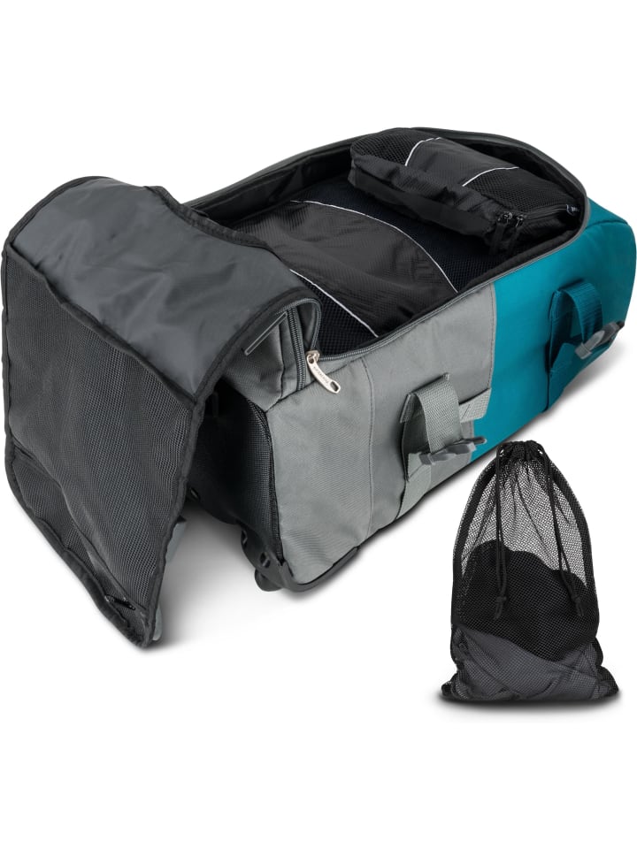 Reisetrolley 90L inkl. Kleidertaschen in Grau/Petrol