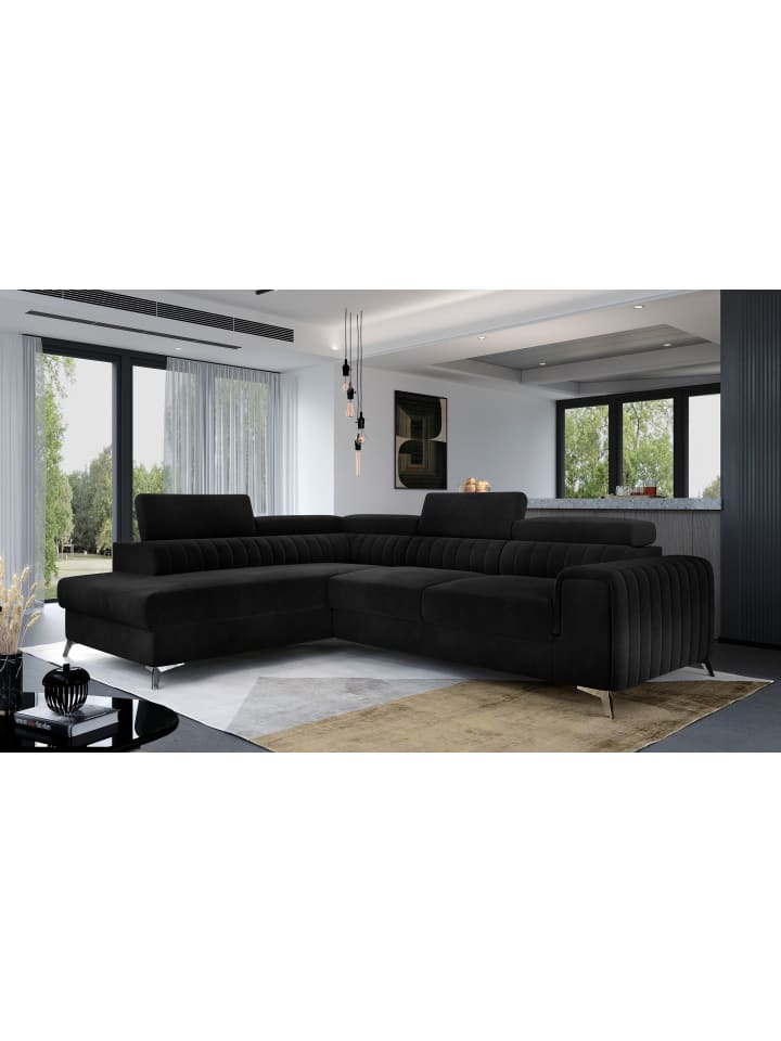 Lauryn Recamiere Links in Schwarz - (L) 205 x (B) 278 x (H) 92 cm