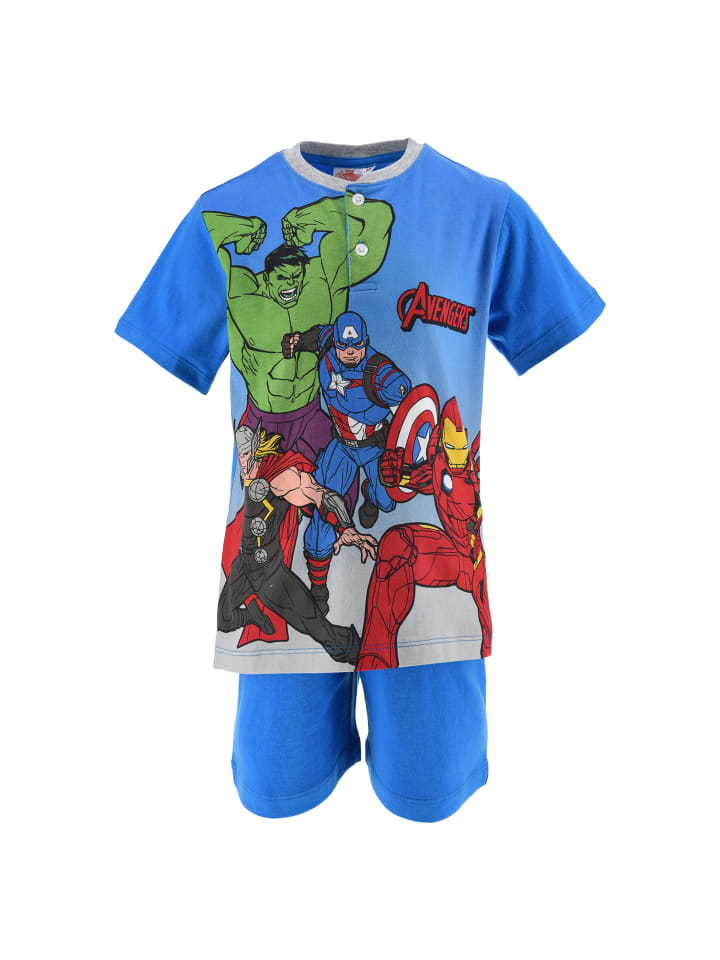 2tlg. Outfit: Schlafanzug Kurzarm Shirt und Shorts Pyjama in Blau