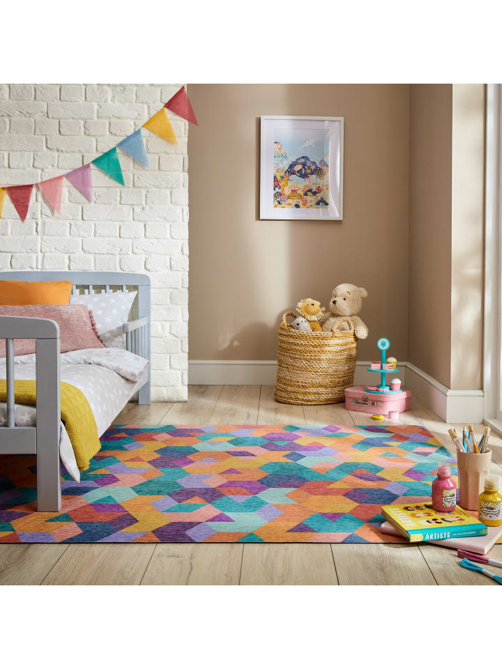 Teppich Flachgewebe Pflegeleicht WEAR Hexagon Geometrisch Modern in Multicolor