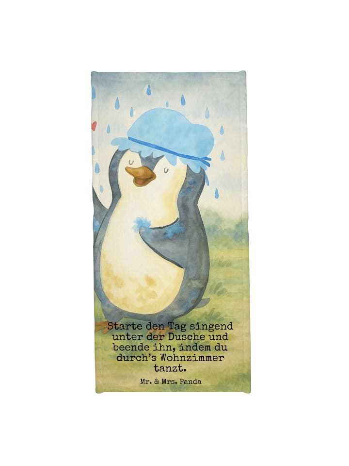 Saunatuch Pinguin Duschen Design mit Spruch in Weiß