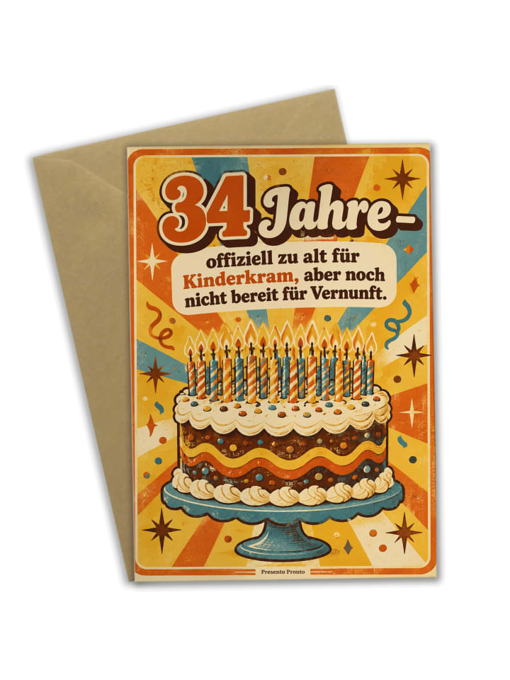 Geburtstagskarte 34. Geburtstag Kuchen verspiel... in Weiß