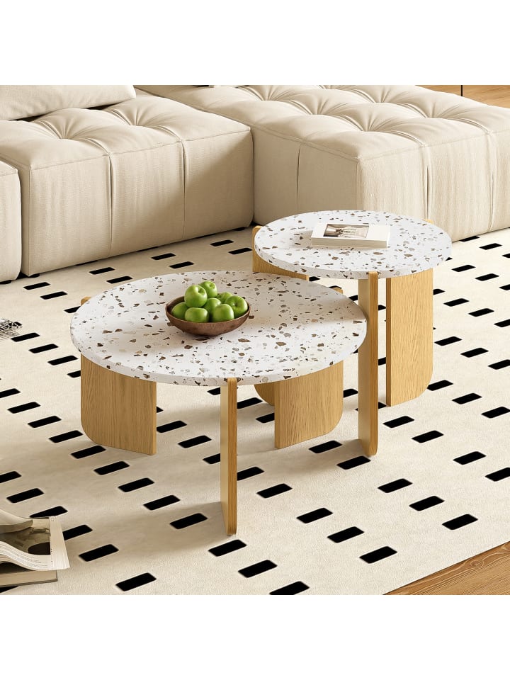 Couchtisch Set in Beige 2-tlg für Wohnzimmer Sofa Balkon