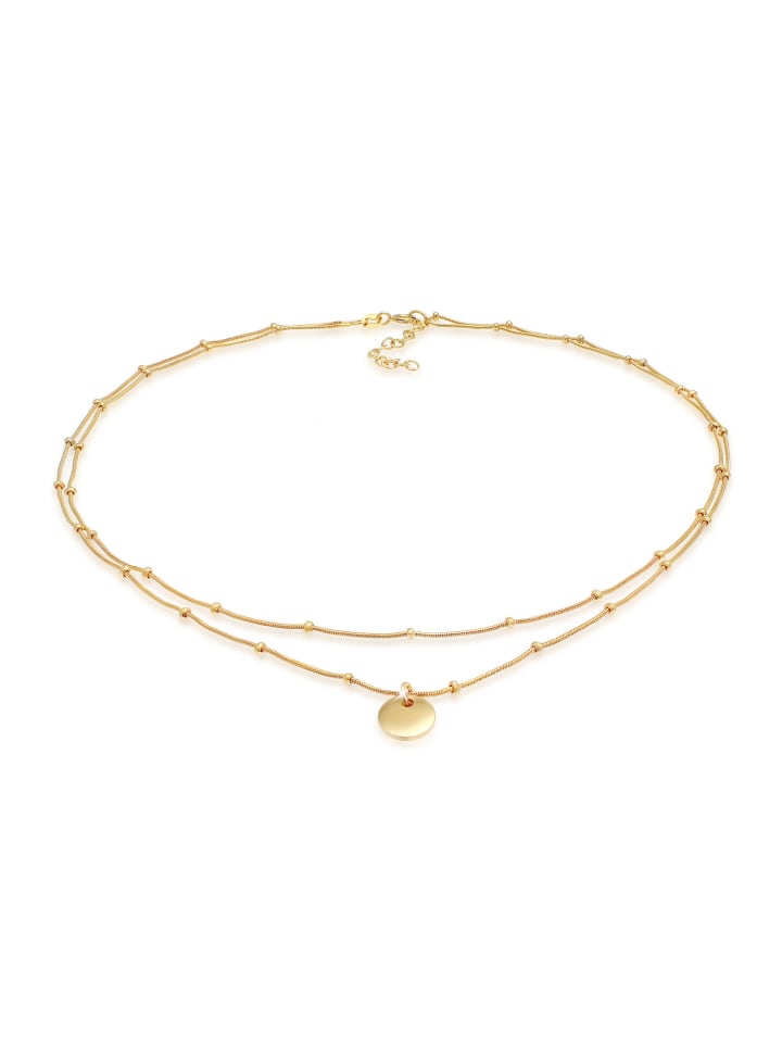 Halskette 925 Sterling Silber Geo, Kreis, Plättchen in Gold