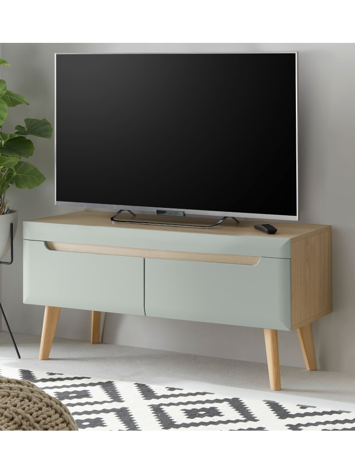 TV-Lowboard Pistazie grün, Eiche skandinavisch 107 cm, Unterteil mit Vollauszug