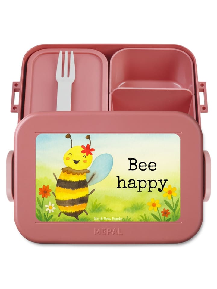Lunchbox Biene Happy Design mit Spruch in Rot Pastell