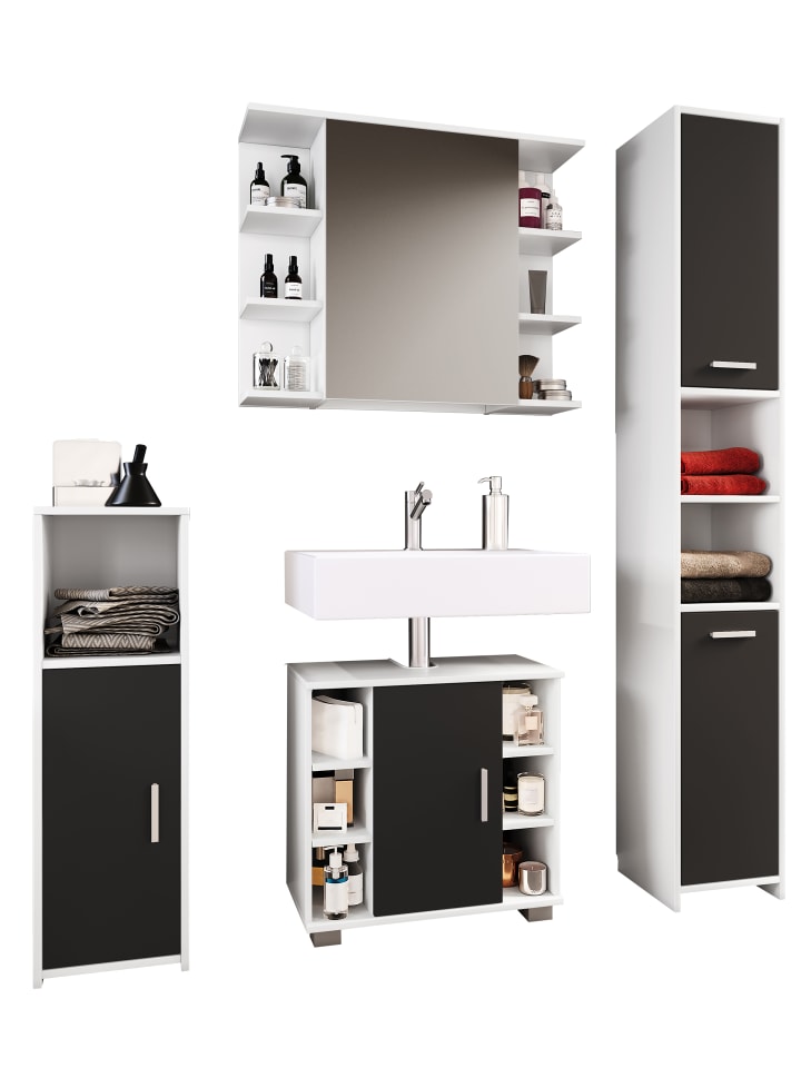 4-tlg. Komplett Badmöbel Badschrank Set Zalo ll in Schwarz