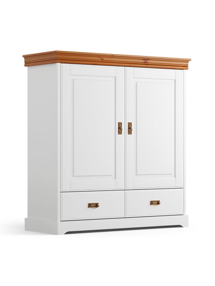 Wäscheschrank Toskania Kiefer weiß (RAL 9003) / Natur gebeizt 130 / 50 / 142cm