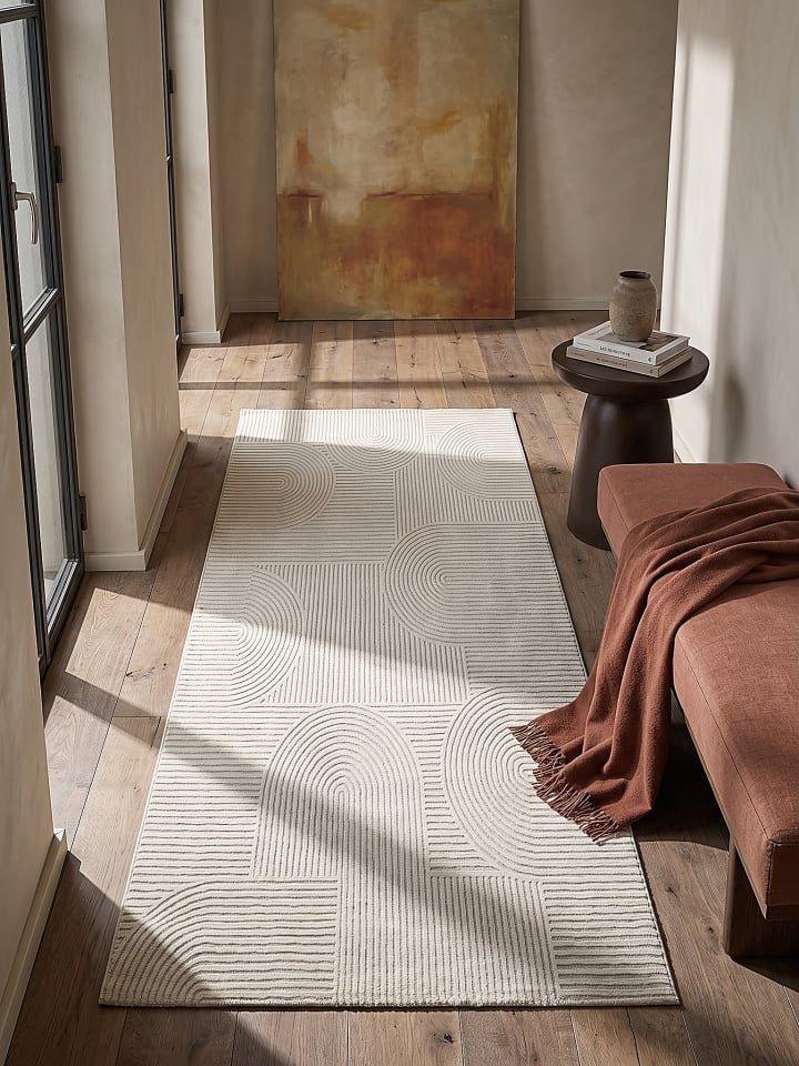 Läufer Geometrisch pflegeleicht Wohnzimmer Schlafzimmer Flur Esszimmer in Creme
