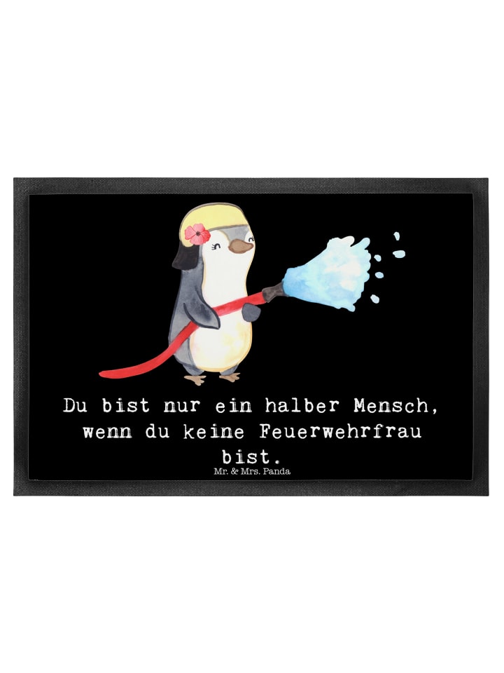 Fußmatte Feuerwehrfrau Herz mit Spruch in Schwarz