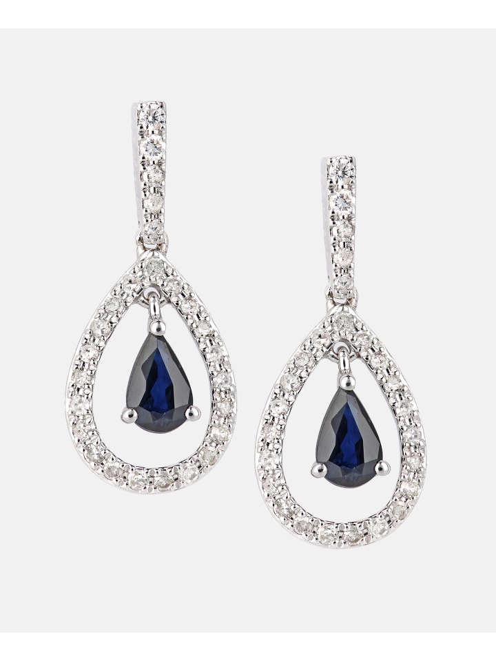 Ohrhänger aus 750 Weißgold mit Diamant mit Saphir