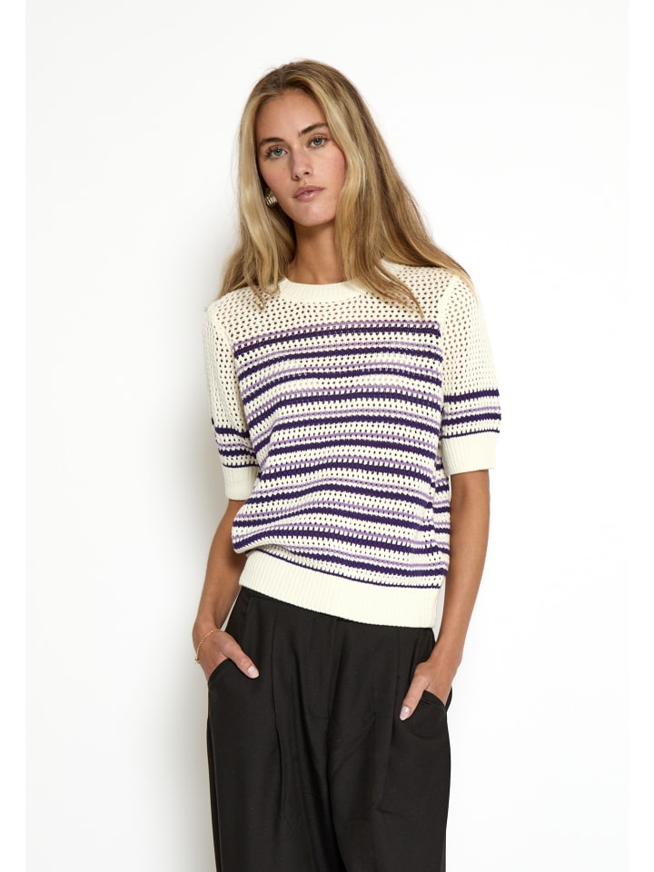 T-Shirt in Cloud Dancer/Purple Stripes