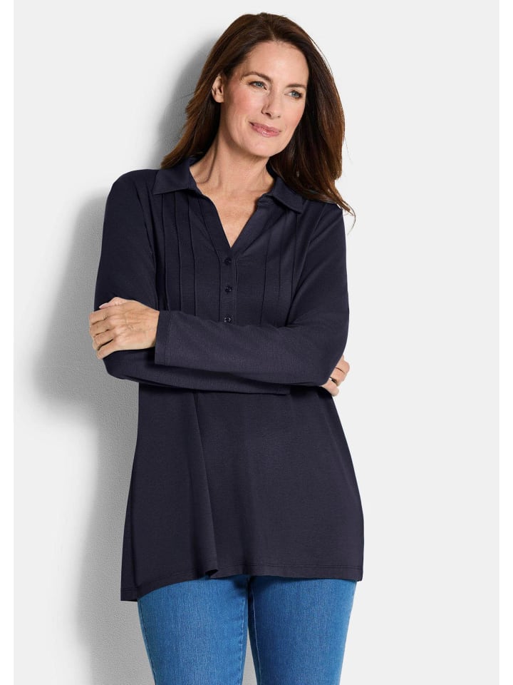 Kurzgröße: Halbarm Blusenshirt mit Hemdkragen in marine