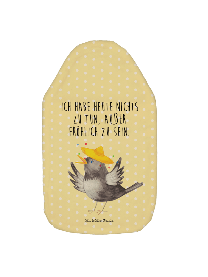 Wärmflasche Rabe Sombrero mit Spruch in Gelb Pastell