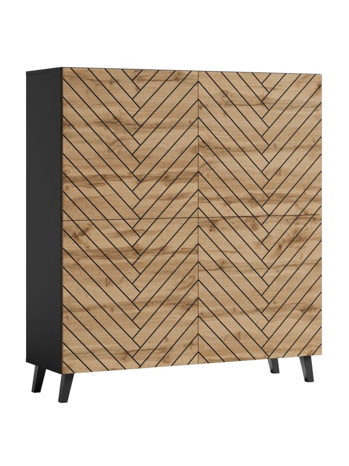 Highboard Phuket graphit schwarz / Eiche Wotan 120 / 39 /128cm