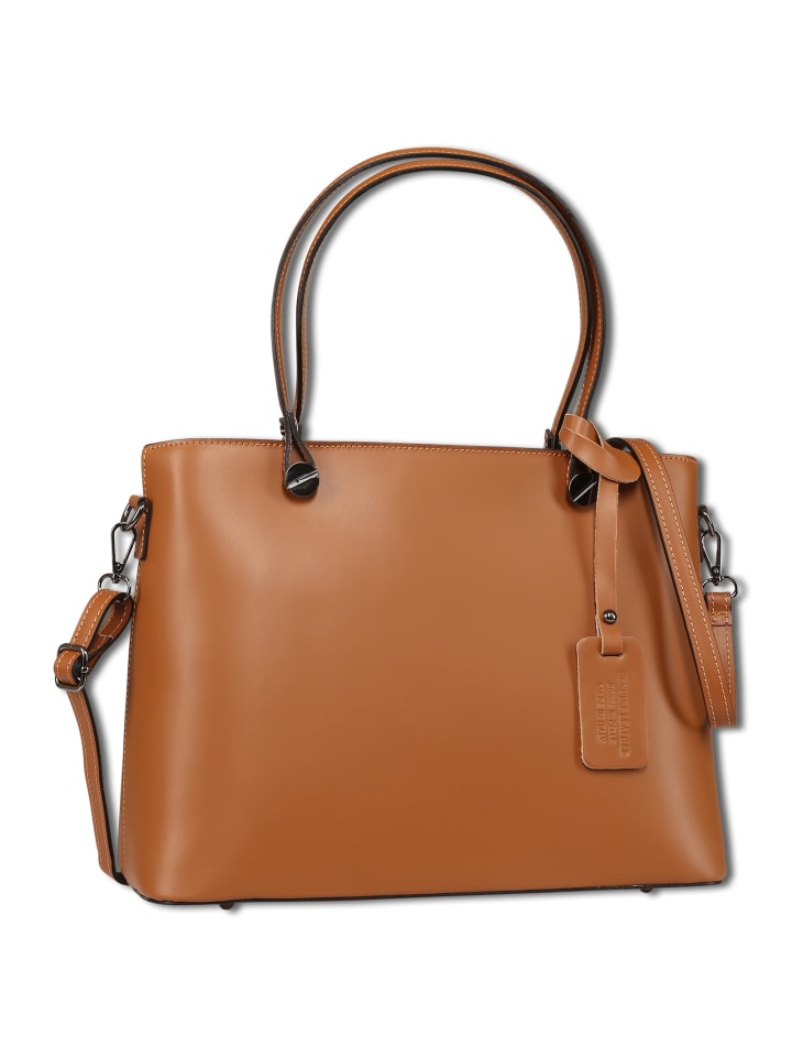 Toscanto Schultertasche Leder tan, hellbraun ca. 37cm