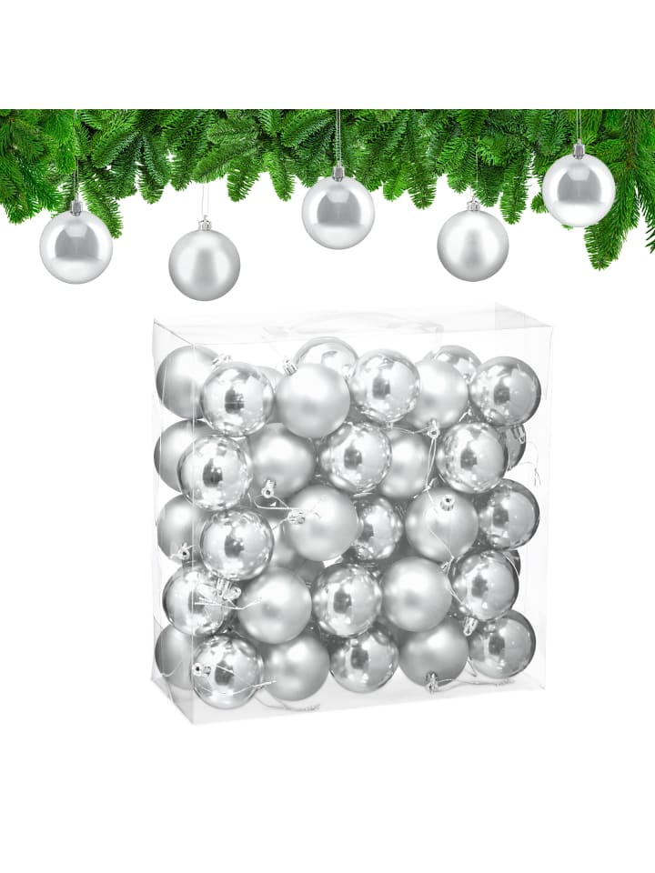50-tlg. Weihnachtskugeln Set in Silber