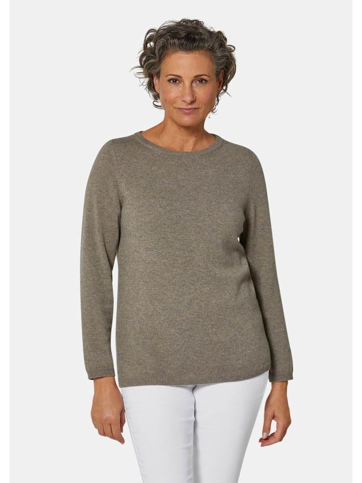 Kurzgröße:  Feinstrickshirt mit U-Boot-Ausschnitt in taupe