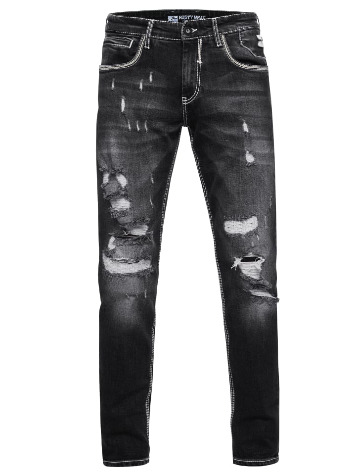 Jeans Hose "MINO" Slim Fit Stretch Destroyed-Pants in Black Used