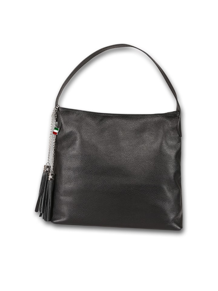 Leder Schultertasche Florence Tasche schwarz ca. 40cm
