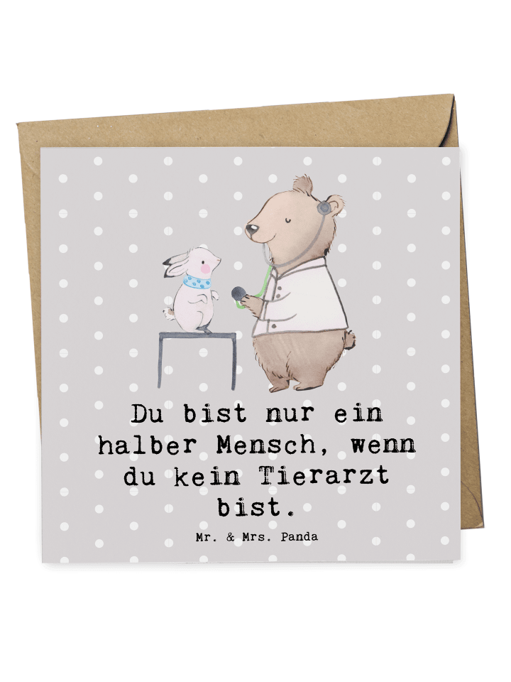 Grußkarte Tierarzt Herz mit Spruch in Grau Pastell