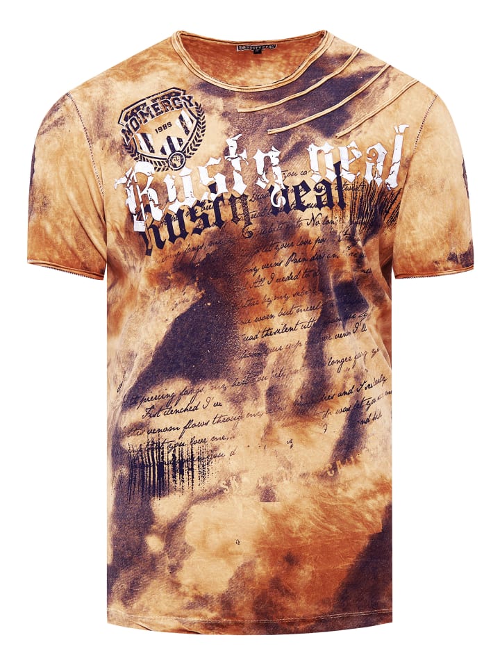 Color Tie Dye Batik T-Shirt mit Logo-Print in Camel