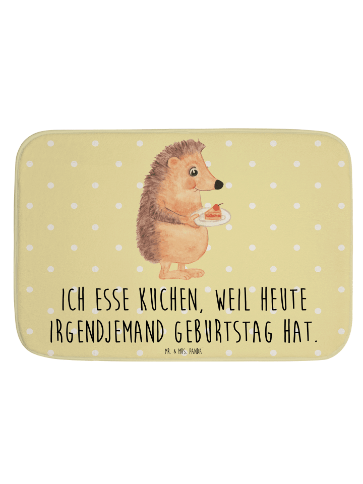 Badematte Igel Kuchenstück mit Spruch in Gelb Pastell