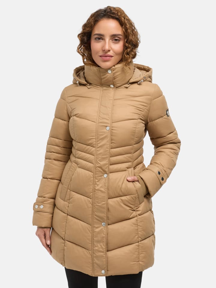 Steppmantel "F808" - mit Kapuze - in Beige