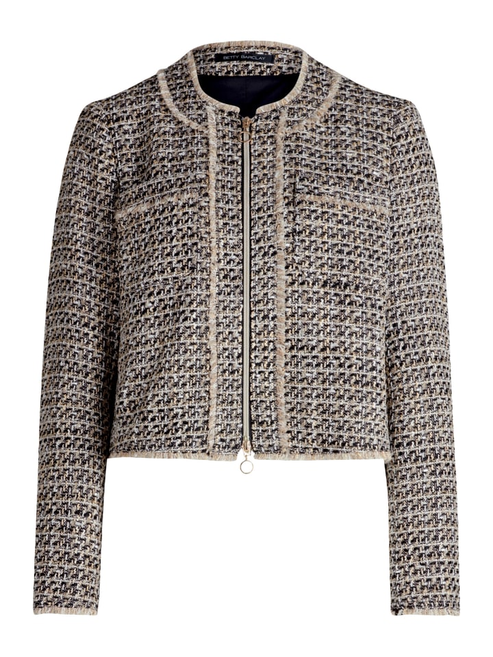 Blazer-Jacke mit Fransen in Schwarz/Beige