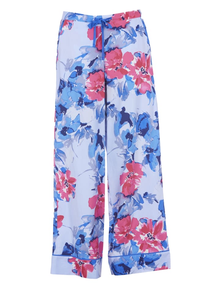 Lyla Womens Floral Print Wide Leg Pyjama Bottoms in Blau