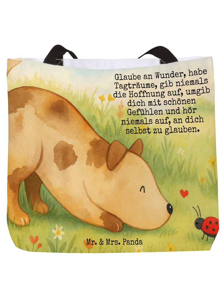 Tasche Hund Marienkäfer Design mit Spruch in Weiß