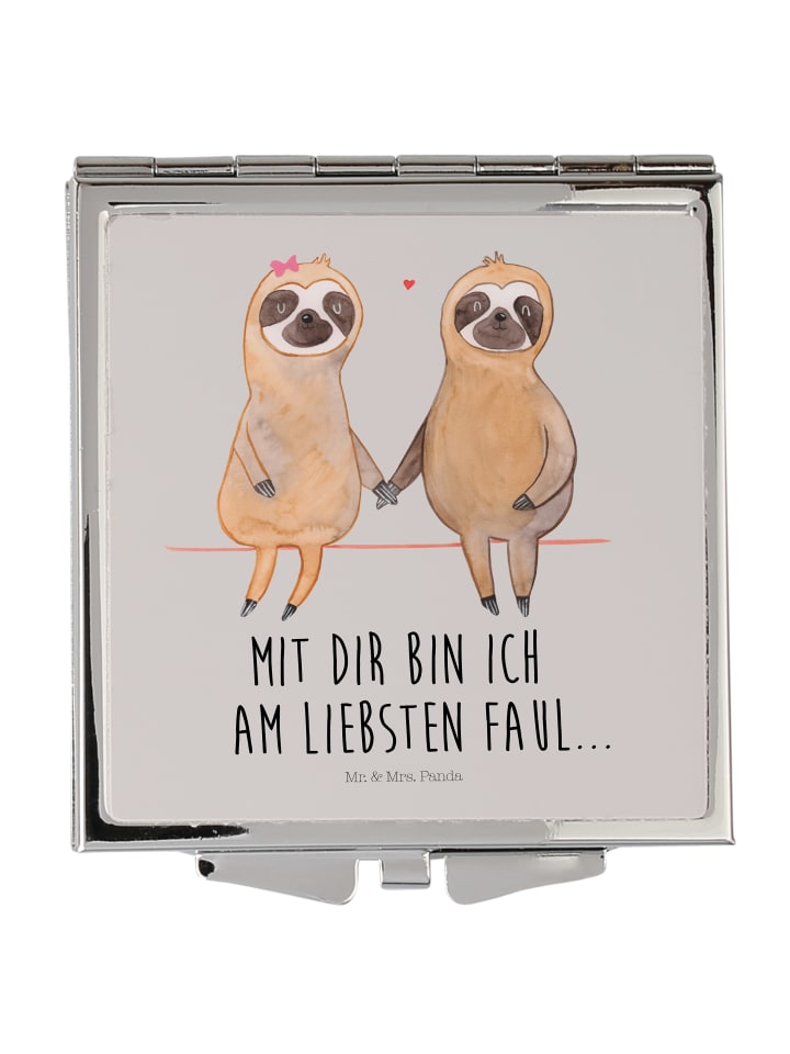 Schminkspiegel Faultier Pärchen mit Spruch in Grau Pastell