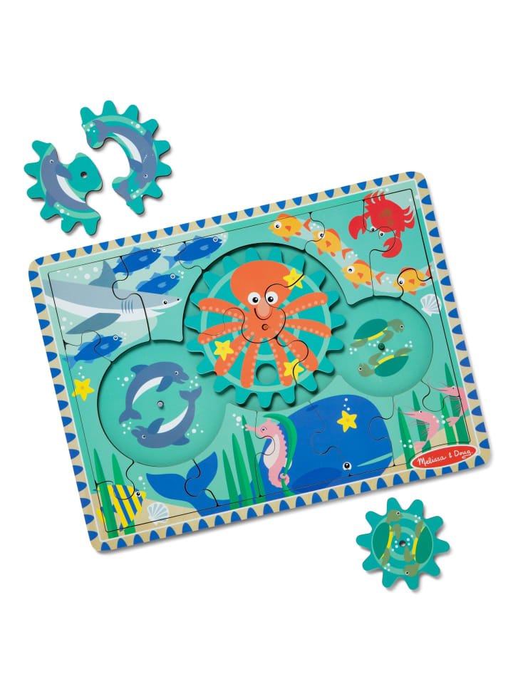 Puzzle aus Holz Unterwasser 18 tlg. mit drehenden Zahnrädern