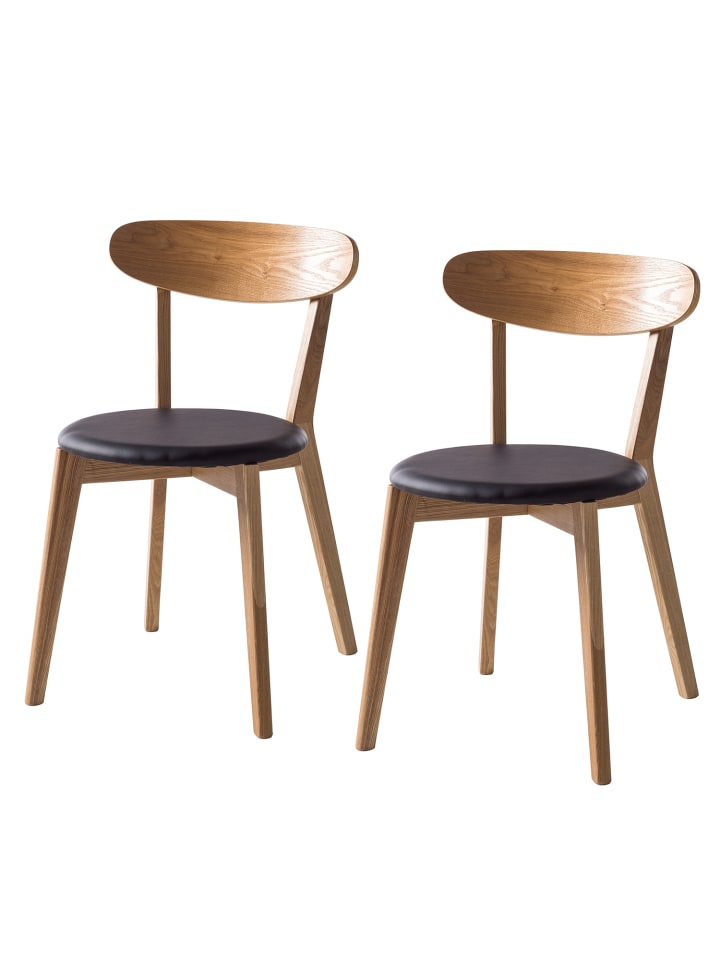 home24 Esszimmerstuhl 2er-Set im Retro-Stil in Esche Schwarz