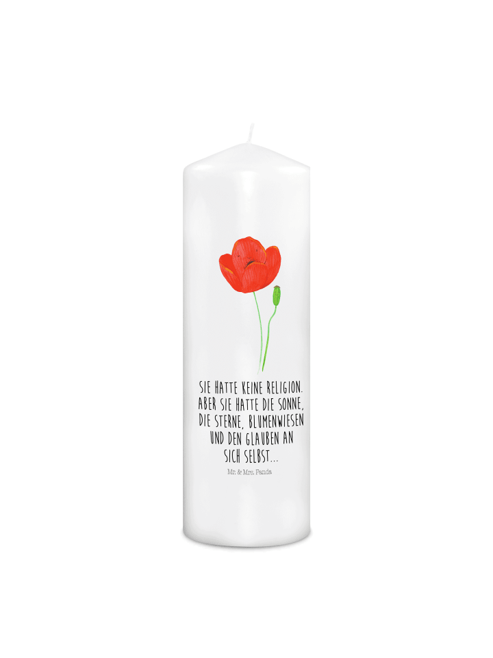 Kerze Blume Mohnblume mit Spruch in Weiß