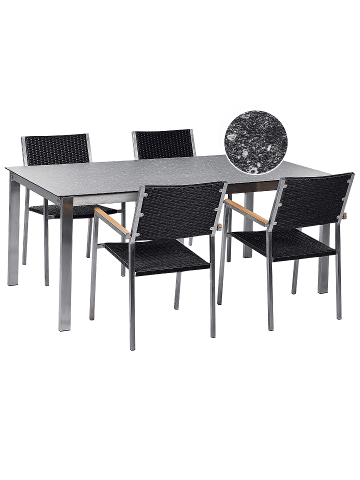 5-tlg Gartentisch Set COSOLETO/GROSSETO in Schwarz/Silber