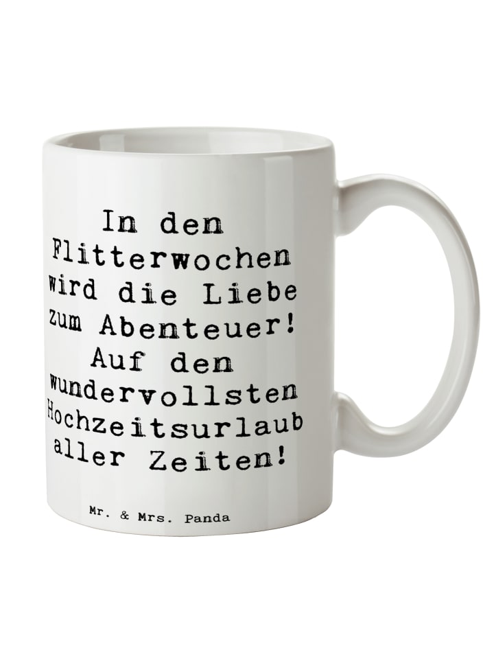Tasse Flitterwochen Abenteuer mit Spruch in Weiß