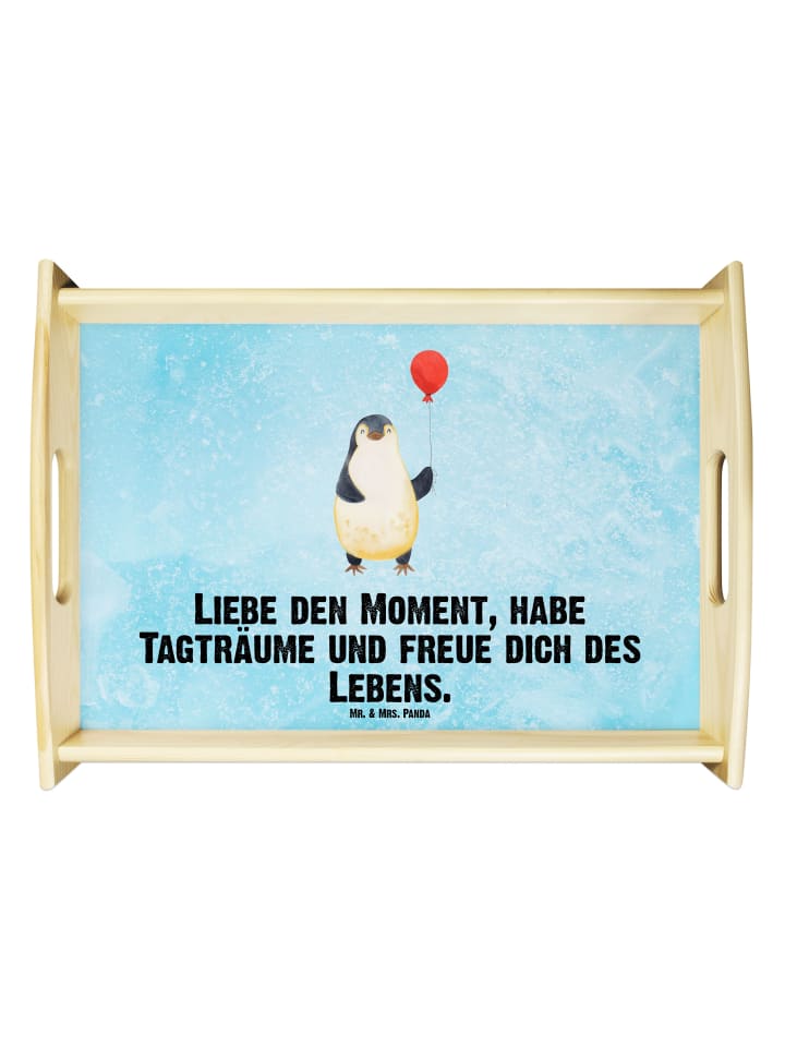 Tablett Pinguin Luftballon mit Spruch in Eisblau