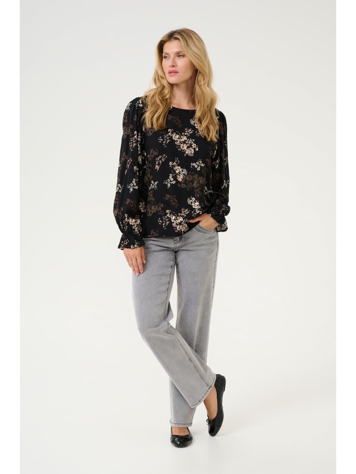 Langarm-Bluse CRAlora Regular fit in Black With Autumn Flowers