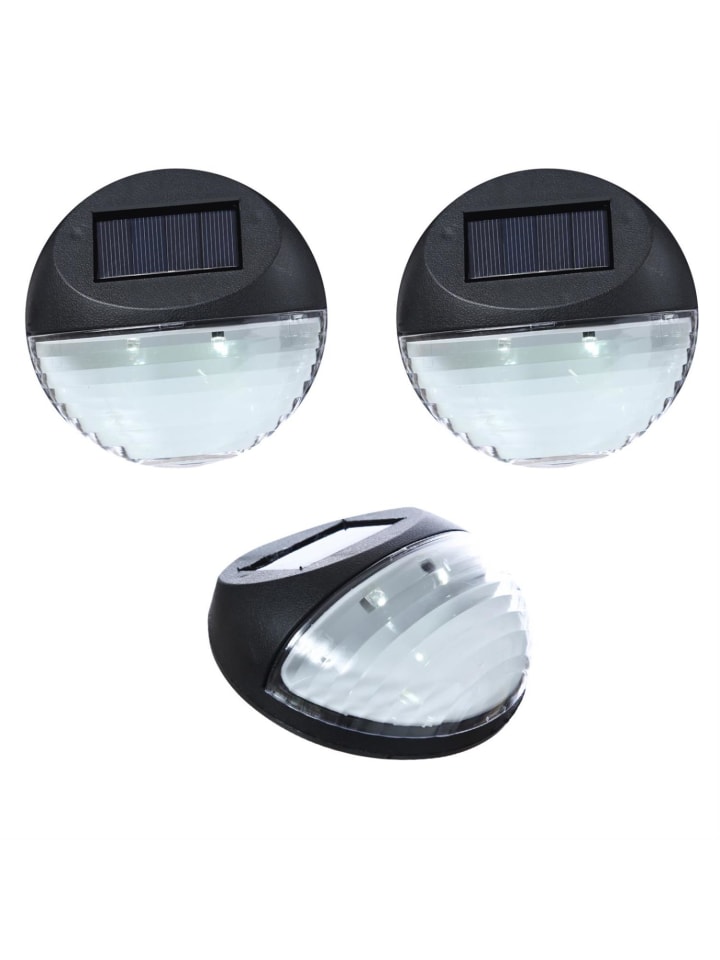 3er Set LED Solar Fassadenleuchte Wandleuchte D: 11cm in schwarz