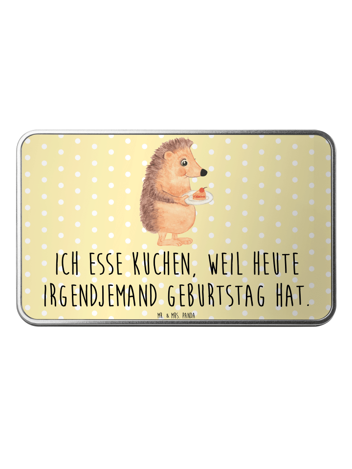 Aufbewahrungsbox Igel Kuchenstück mit Spruch in Gelb Pastell