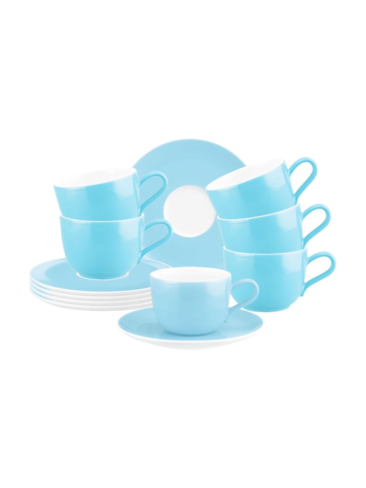 6er Set Kaffeetassen mit Untertassen Liberty Pure Colors in Lagoon Blue 260 ml