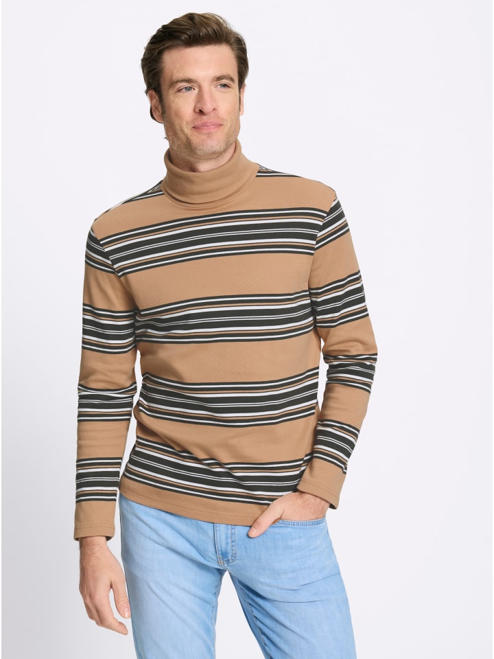 Rollkragen-Shirt in camel-gestreift