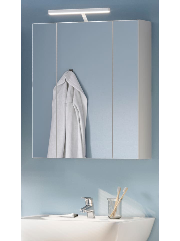 Spiegelschrank, weiß 60 cm 3-türig, Badschrank mit vielen Fächern