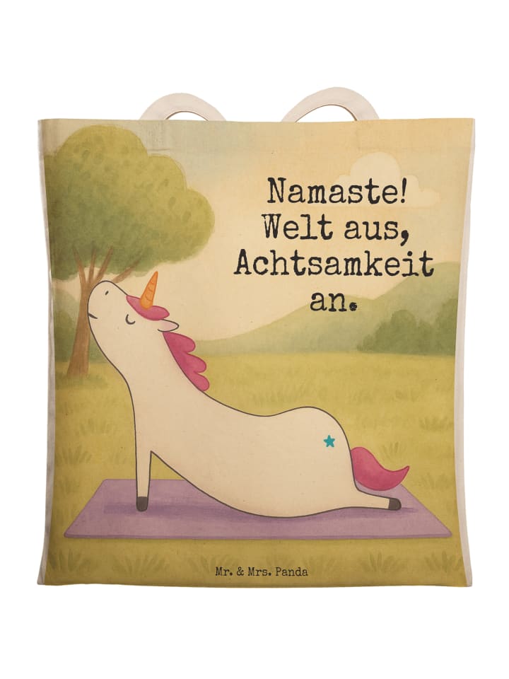 Tote Bag Einhorn Yoga Design mit Spruch in Weiß
