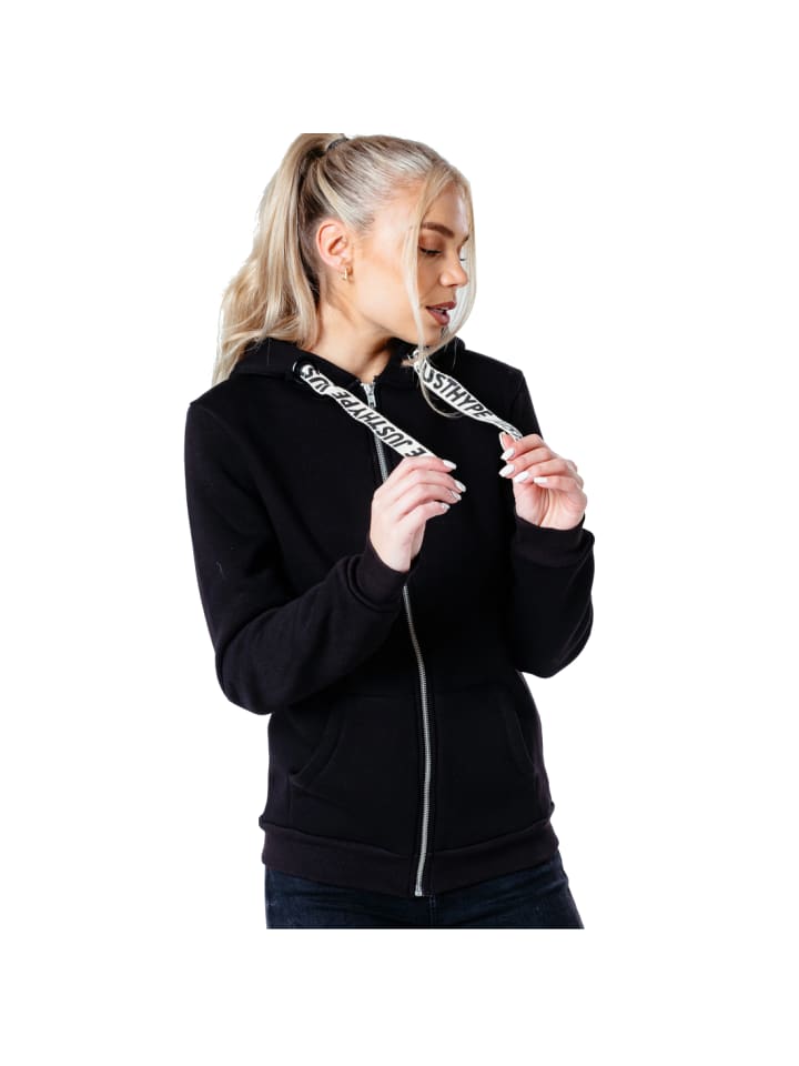Justhype Drawstring Zip Hoodie in Schwarz