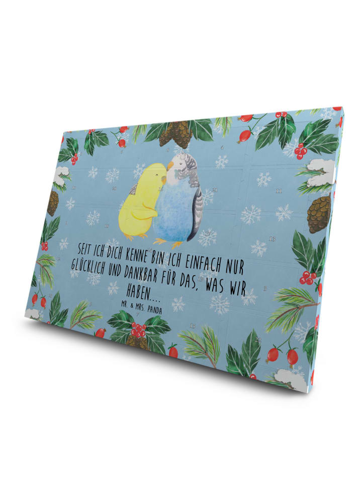 Adventskalender Wellensittich Liebe mit Spruch in Eisblau