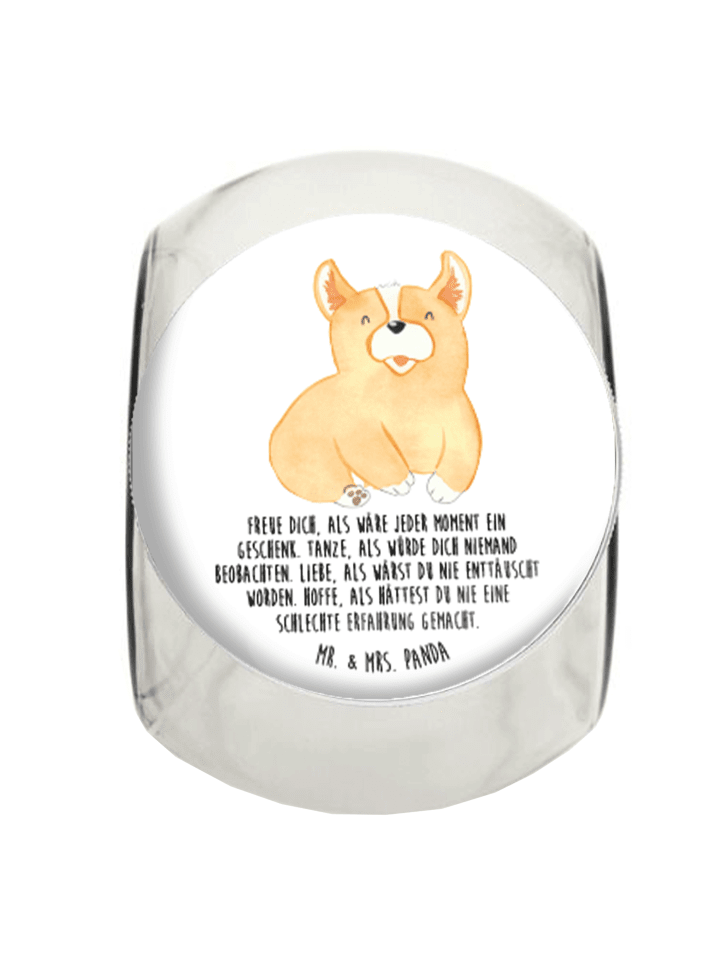 Bonbonglas Corgie mit Spruch in Weiß
