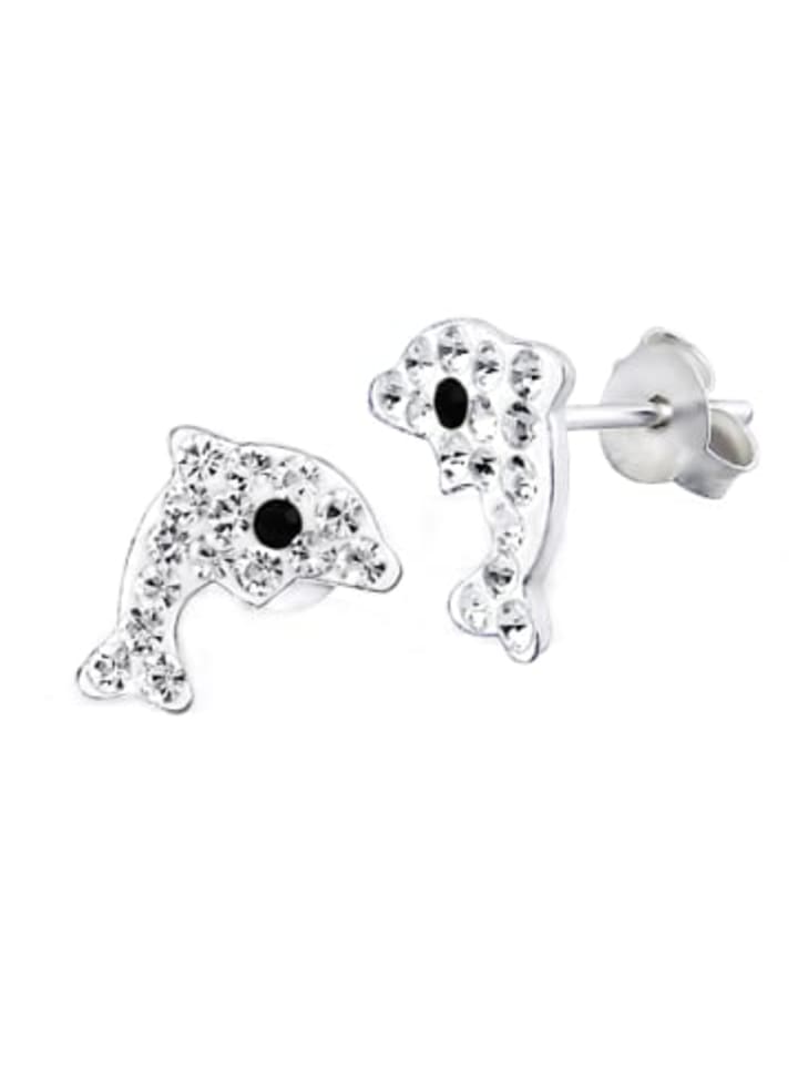 Ohrringe 925 Silber Delfin in Weiss