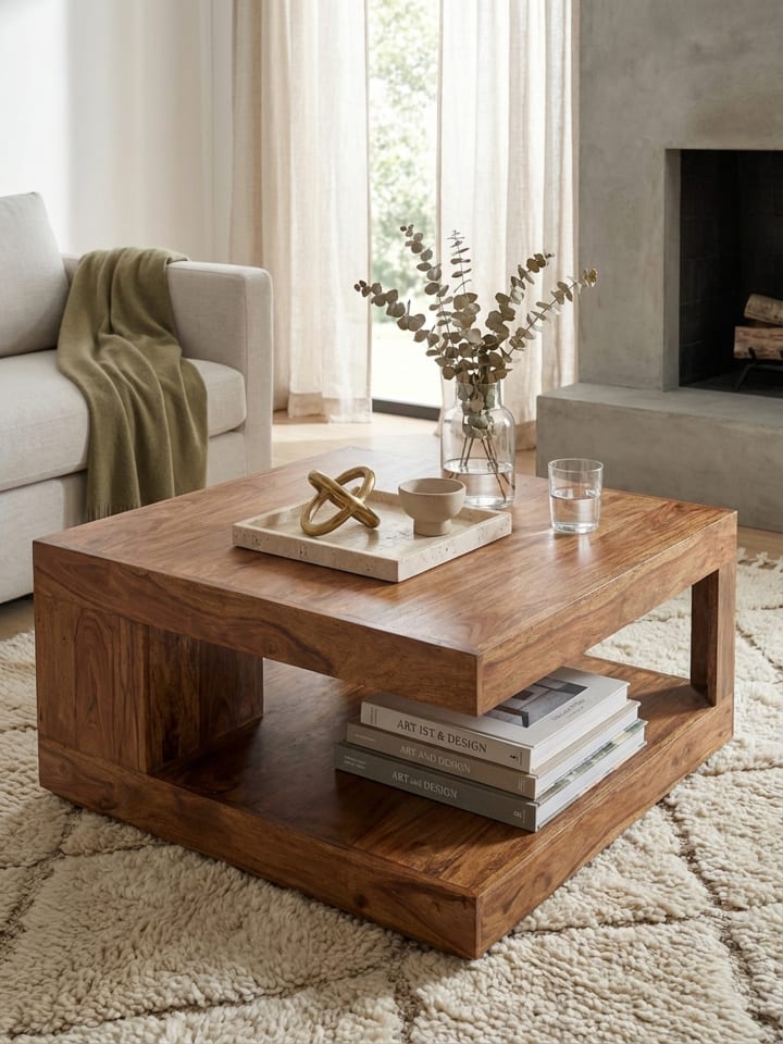 Couchtisch Massiv-Holz Sheesham 90 cm breit Design Wohnzimmer-Tisch